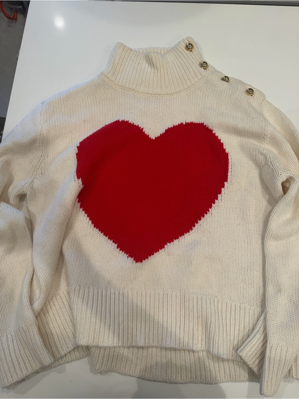 Kate spade Cream Turtleneck Sweater with Red Heart